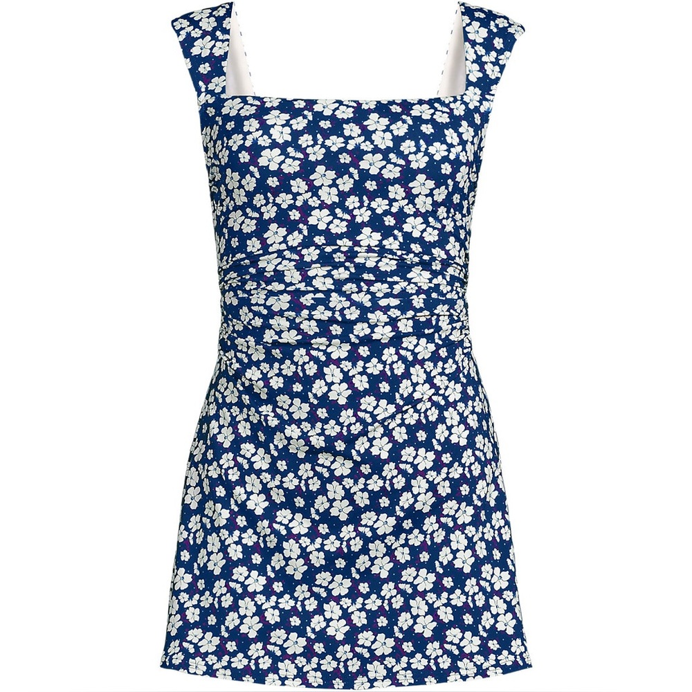 Lands' End Navy Blue Floral One-Piece Swimsuit